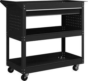 DURHAND Cărucior cu 3 Niveluri din Oțel cu Sertar, Suport Lateral pentru Unelte și Mâner, Negru | Aosom Romania