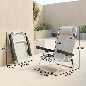 Set Outsunny 2 Șezlonguri Pliabile și Reclinabile pe 4 Poziții cu Suport pentru Cap, din Aluminiu, 62x61x80 cm, Gri | Aosom Romania