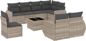 vidaXL Set canapele de grădină cu perne, 9 piese gri deschis poliratan
