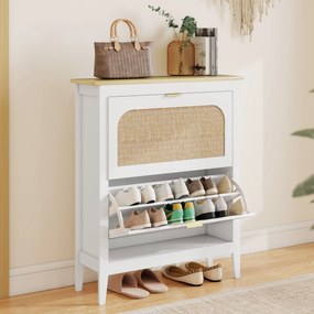 HOMCOM Dulap de pantofi subțire în stil Boho cu 2 sertare rabatabile, pentru 14 perechi de pantofi, Alb | Aosom Romania