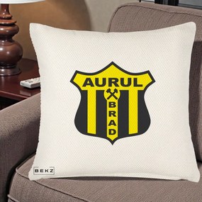 Perna Personalizata Aurul Brad Fotbal, 40x40 cm, Crem Reliefat, Husa Detasabila, Perna Inclusa, BEKZ®