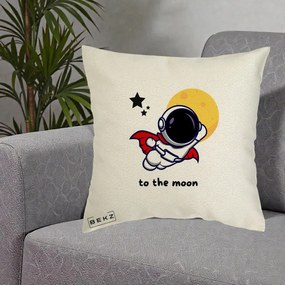 Perna Decorativa Astronaut To The Moon, 40x40 cm, Ecru, Husa Detasabila, Perna Inclusa, BEKZ®