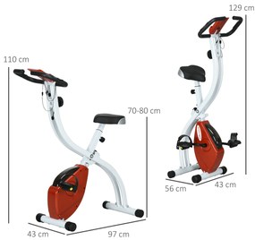 SPORTNOW Bicicletă Magnetică Pliabilă cu 8 Niveluri de Rezistență și Monitor LCD, 97x43x110 cm, Roșu | Aosom Romania