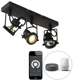 Spot inteligent negru cu 3 lumini inclusiv Wifi GU10 - Suplux