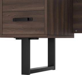 Birou simplu cu sertare, MDF și țeavă de oțel, blat de birou spațios, depozitare eficientă, 135x54x76 cm, Negru + Maro