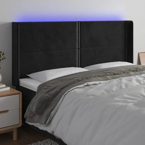 Tablie de pat cu LED, negru, 183x16x118 128 cm, catifea 1, Negru, 183 x 16 x 118 128 cm