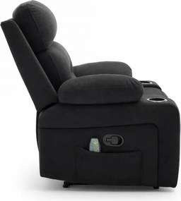 Fotoliu Masaj, Incalzire, Rabatabil, Sezut cu Arcuri Metalice, Suport Picioare extensibil, Chenille, Negru