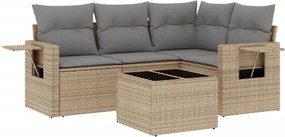 vidaXL Set canapele de grădină cu perne, 5 piese, bej, poliratan