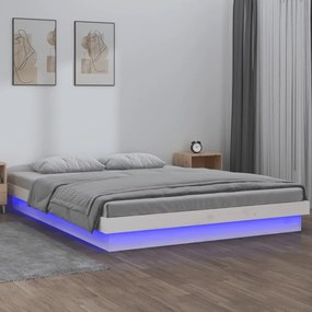 819993 vidaXL Cadru de pat cu LED, alb, 200x200 cm, lemn masiv
