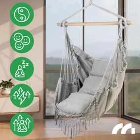 ShopJK SCAUN SUSPENDAT GRI DESCHIS XXL BRAZILIAN + 2X PERNĂ