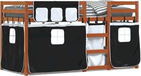 vidaXL Pat supraetajat de copii perdele, alb/negru, 75x190 cm lemn pin