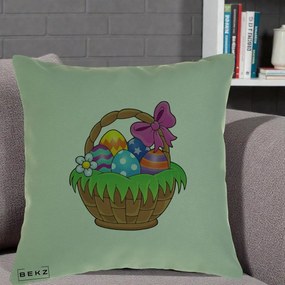 Perna Decorativa Cos cu Oua de Pasti Colorat, 40x40 cm, Verde, Husa Detasabila, Perna Inclusa, BEKZ®