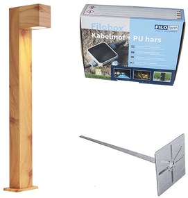 Lampă de exterior din aluminiu cu imprimeu de lemn cu țăruș de sol și presetupe 65cm IP44 - Baleno
