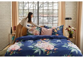 Lenjerie de pat din bumbac satinat pentru pat dublu Bonami Selection Floret, 200 x 220 cm, albastru marin