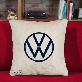 Perna Personalizata cu emblema Volkswagen, 40x40 cm, Bej Canapea, Husa Detasabila, Perna Inclusa, BEKZ®