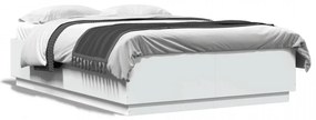 Cadru de pat cu lumini LED, alb, 140x200 cm, lemn prelucrat