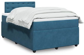 vidaXL Pat box spring cu saltea, albastru, 120x200 cm, catifea