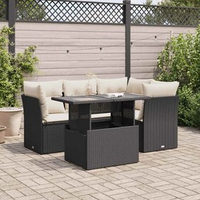 3326147 vidaXL Set mobilier de grădină cu perne, 5 piese, negru, poliratan