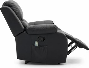 Fotoliu Masaj, Incalzire, rabatabil, sezut cu arcuri metalice, suport picioare extensibil, PU, Negru