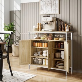 HOMCOM Bufet, corp de depozitare cu 3 uși, compartiment deschis și 4 rafturi reglabile, 100 x 35 x 88 cm, lemn natural | Aosom Romania