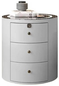 Noptieră inteligentă multifuncțională rotundă, 3 sertare, iluminare LED-uri Touch, blocare amprentă, încărcare fără fir, sticlă securizată, Gri