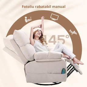 HOMCOM Fotoliu Reclinabil 145° cu Masaj și Încălzire cu 5 Programe și 8 Puncte Vibrante, Buzunare de Depozitare, Bej | Aosom Romania