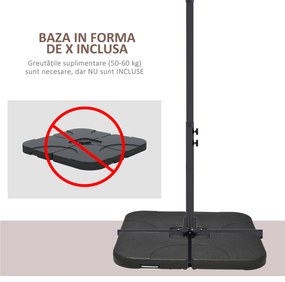 Outsunny Umbrelă Suspendată cu Orificii de Ventilaţie, Bază în Cruce şi Manivelă, 3x2 m, Maro | Aosom Romania