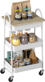 HOMCOM Cărucior pentru bucătărie, cărucior de servire cu 3 nivele, blat superior, coșuri, mânere, 45 x 32 x 77,5 cm stejar | Aosom Romania