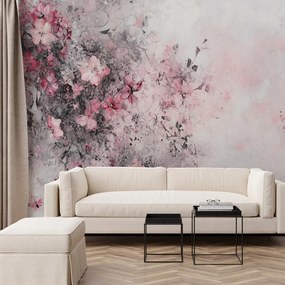 Fototapet - Flori roz-negre abstracte (147x102 cm)