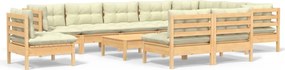 vidaXL Set mobilier grădină cu perne crem, 11 piese, lemn masiv de pin