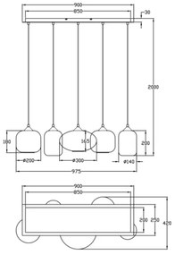 Lustră pe cablu GILLIS 5xE27/40W/230V auriu/transparent Fabas Luce 3627-48-125