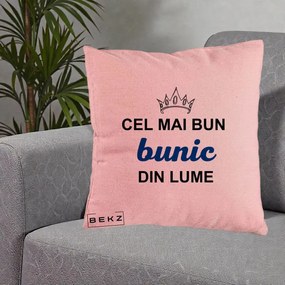 Cadou pentru Bunic - Perna Personalizata Cel Mai Bun Bunic Din Lume Coroana Albastra, 40x40 cm, Roz, Husa Detasabila, Perna Inclusa, BEKZ®