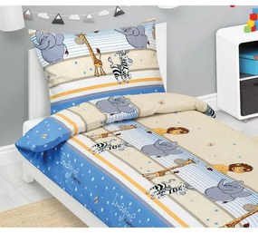 Lenjerie de pat creponată pentru copii Bellatex Safari albastru, 140 x 200, 70 x 90 cm