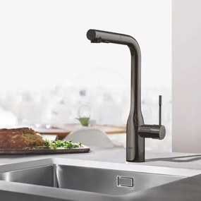 Baterie bucatarie cu dus extractabil Grohe Essence inalta antracit periat Hard Graphite