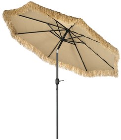 Outsunny Umbrelă de Grădină Stil Hawai cu Paie, Rotundă cu Manivelă, Ø265x250cm, Kaki | Aosom Romania