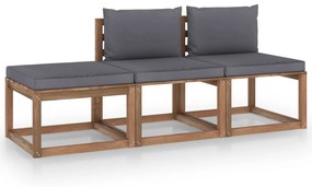 Set mobilier gradina paleti cu perne, 3 piese, lemn pin tratat Antracit, 2x mijloc + suport pentru picioare, 1