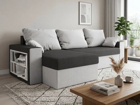 Coltar extensibil reversibil NORIX 240x140 cm, gri/alb cu polita + 2 pernute GRATIS