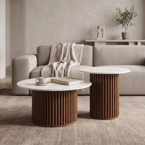 Masuta De Cafea Set 2 Bucati Savina Alb Piatra Sinterizata MDF Nuc Base