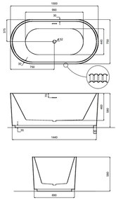 Cada baie freestanding, ovala, alba, 3D, Besco Giuliana, 150x75 cm 1500x750 mm