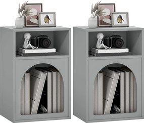 HOMCOM Set de 2 noptiere, noptieră cu compartimente deschise, design arcuat, 40 x 30 x 60 cm, gri | Aosom Romania