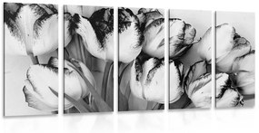 Tablou 5-piese lalele de primăvară în design alb-negru