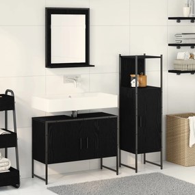 vidaXL Set de Mobilier pentru Baie 3 Piese Negru Stejar Lemn Prelucrat