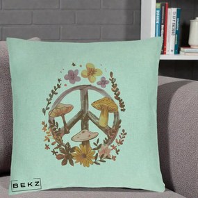 Perna Decorativa Peace Sign Ciuperci Floral, 40x40 cm, Verde Menta, Husa Detasabila, Perna Inclusa, BEKZ®
