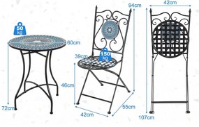 SEGAL204 - Set Masa si scaune pliante Mozaic gradina, terasa, balcon - Albastru