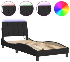 3213759 vidaXL Cadru de pat cu lumini LED, negru, 90x200 cm, catifea