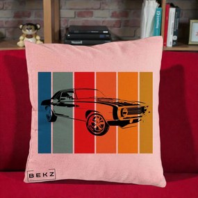 Perna Personalizata Masina Retro Muscle Car Grafic, 40x40 cm, Roz, Husa Detasabila, Perna Inclusa, BEKZ®