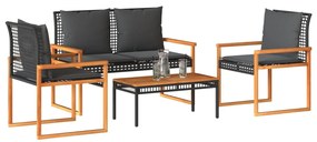 vidaXL Set mobilier relaxare grădină 4 piese cu perne poliratan negru