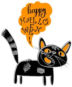 Ilustrație Happy Halloween! Black cat. Vector cartoon, aqua_marinka