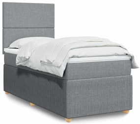 vidaXL Pat box spring cu saltea, gri deschis, 100x200 cm, textil