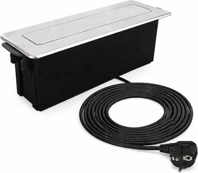 Priza incorporabila in blat Hop Box Design Light, 3 prize Schuko, USB A + C, otel inoxidabil periat   negru, 273 x 93 mm Metal Plastic, Otel